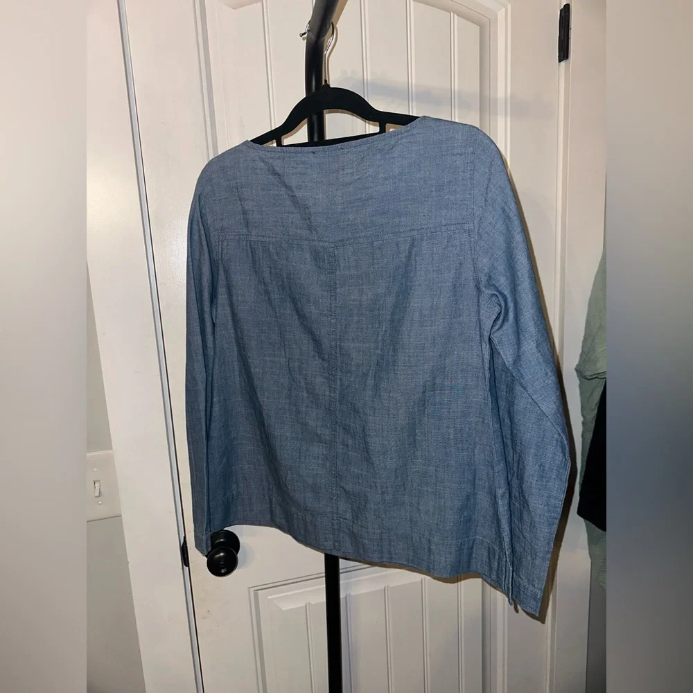 J Crew Size Small Denim Blue‎ Long Sleeve Blouse